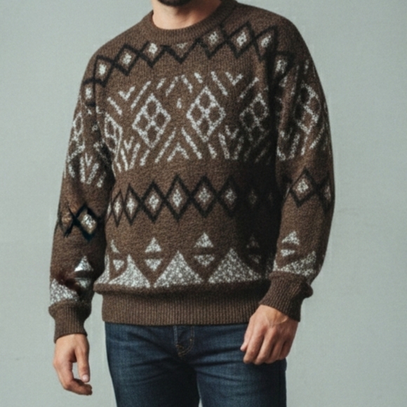 Le Tigre Other - Vintage Le Tigre Men's Crewneck Sweater - Brown and Black Size L